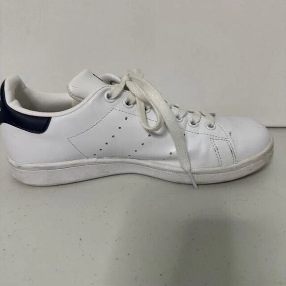 Adidas Stan Smith White Leather Sneakers Navy Heel Classic Tennis Shoes Sz 7.5 - Picture 5 of 8
